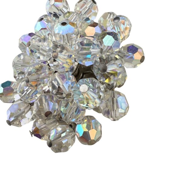 Vintage Clear Aurora Borealis Glass Crystal Cluster Brooch Pin Silver Tone Jewel - Picture 3 of 6